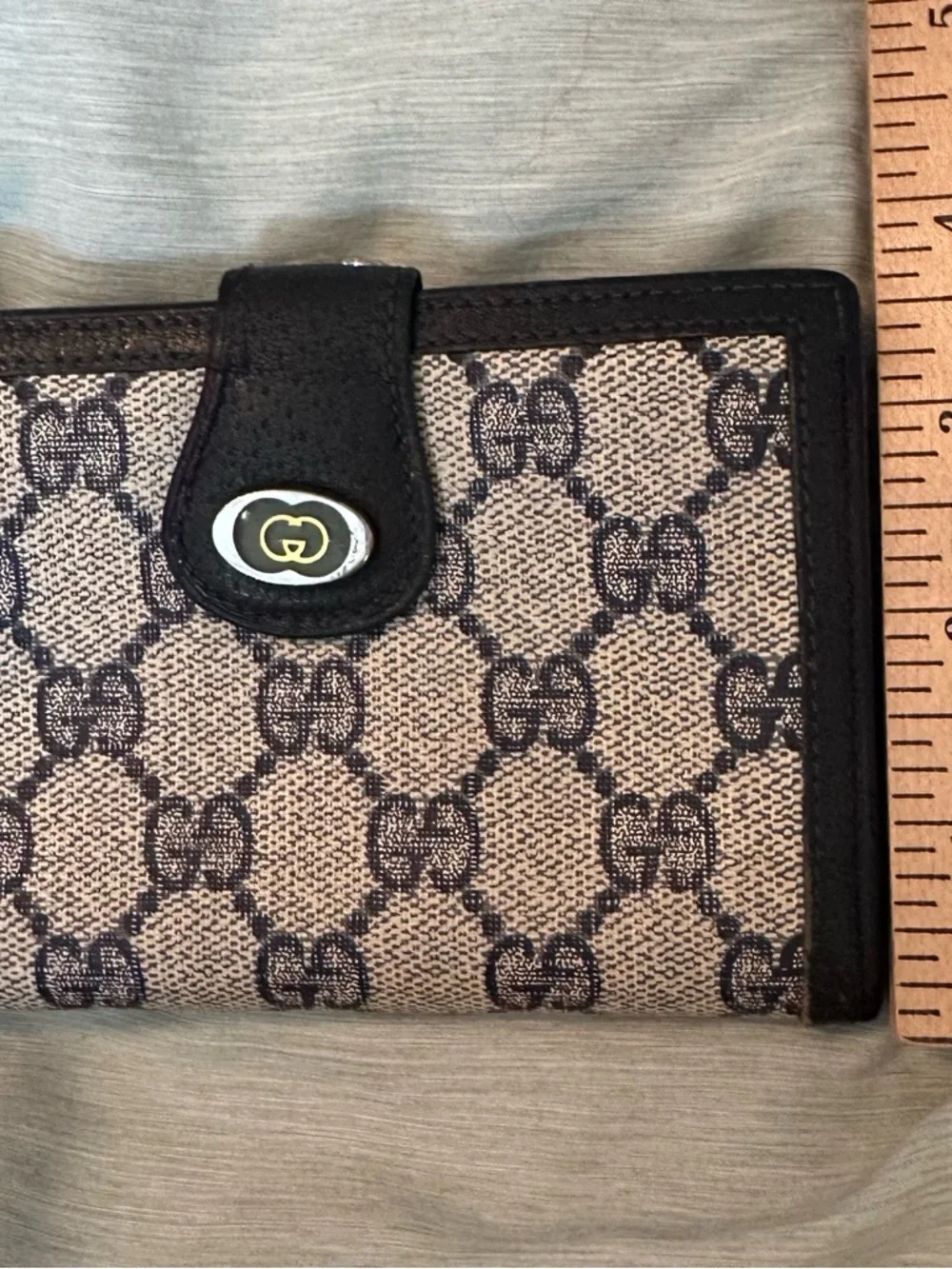 Vintage Gucci Wallet Coated Canvas Navy Blue Classic GG Card slots kiss lock - Picture 15 of 16